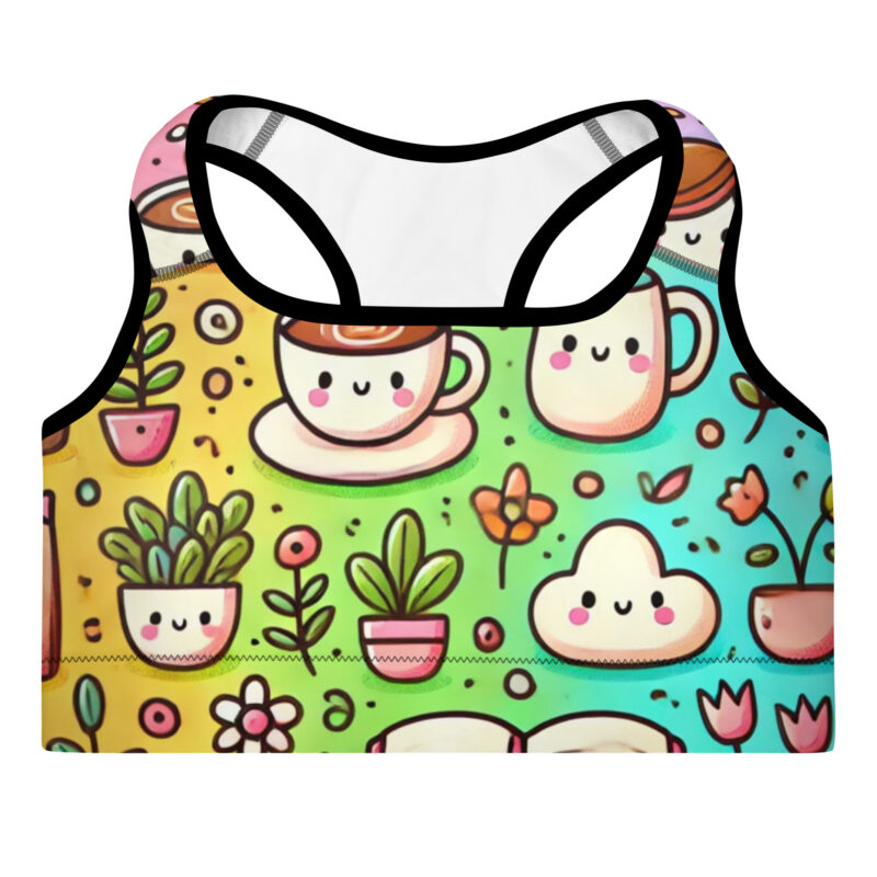 Happy Coffee Time Cute Doodles Padded Sports Bra product image