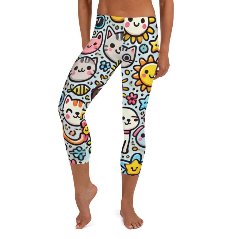 Cute Doodles Capri Leggings with Joyful Artwork alternate view