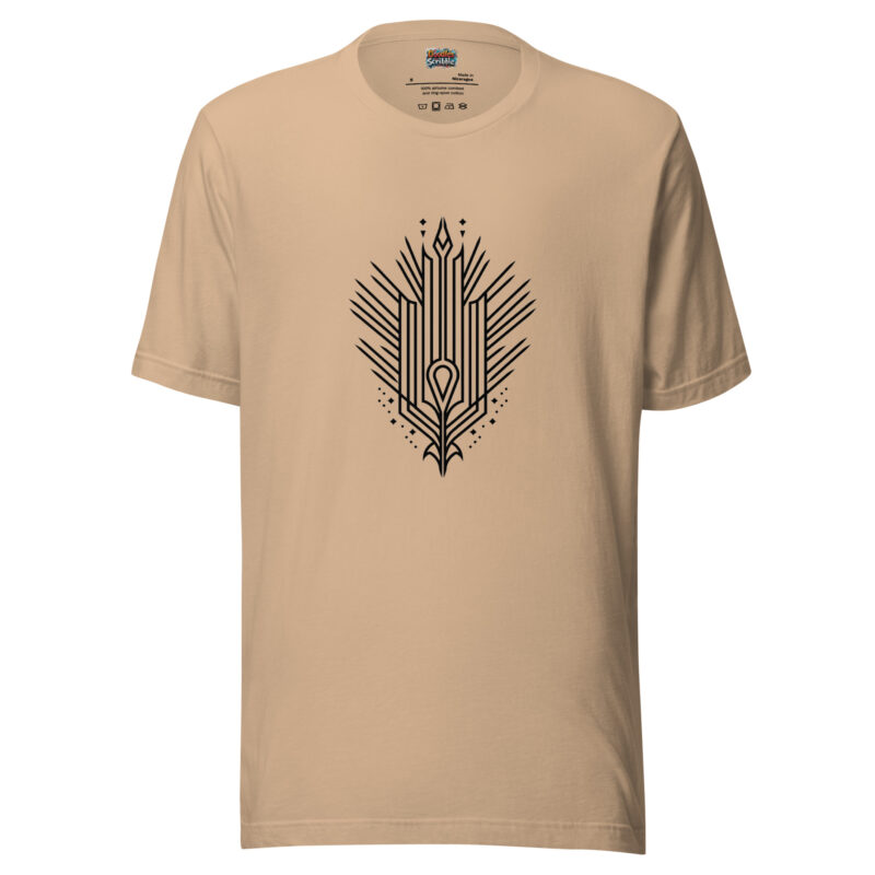 Linear Splendor Art Deco Doodle Emblem Tee with Geometric Accents