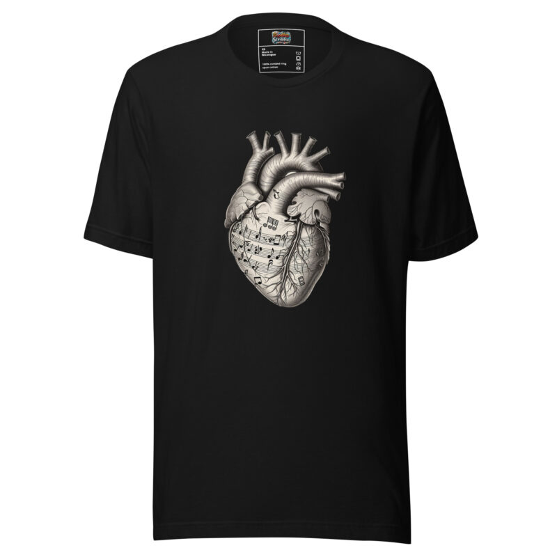 Heartbeat Symphony T-Shirt - Melodic Heartbeats Doodle alternate view