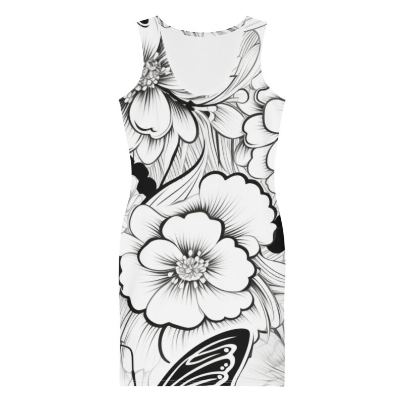 Monochrome Blossom Doodle Bodycon Dress