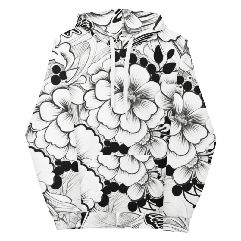 Monochrome Blossom Doodle Hoodie