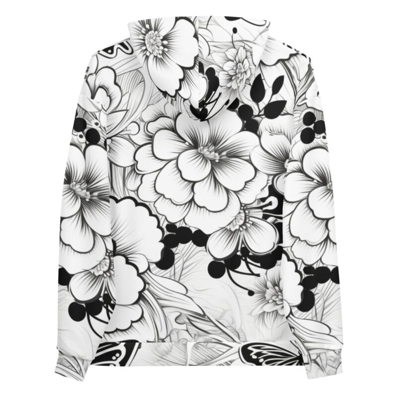 Monochrome Blossom Hoodie with Floral Doodle Design alternate view