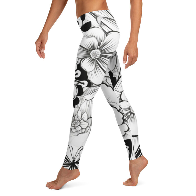 Monochrome Blossom Leggings with Floral Doodle Design alternate view