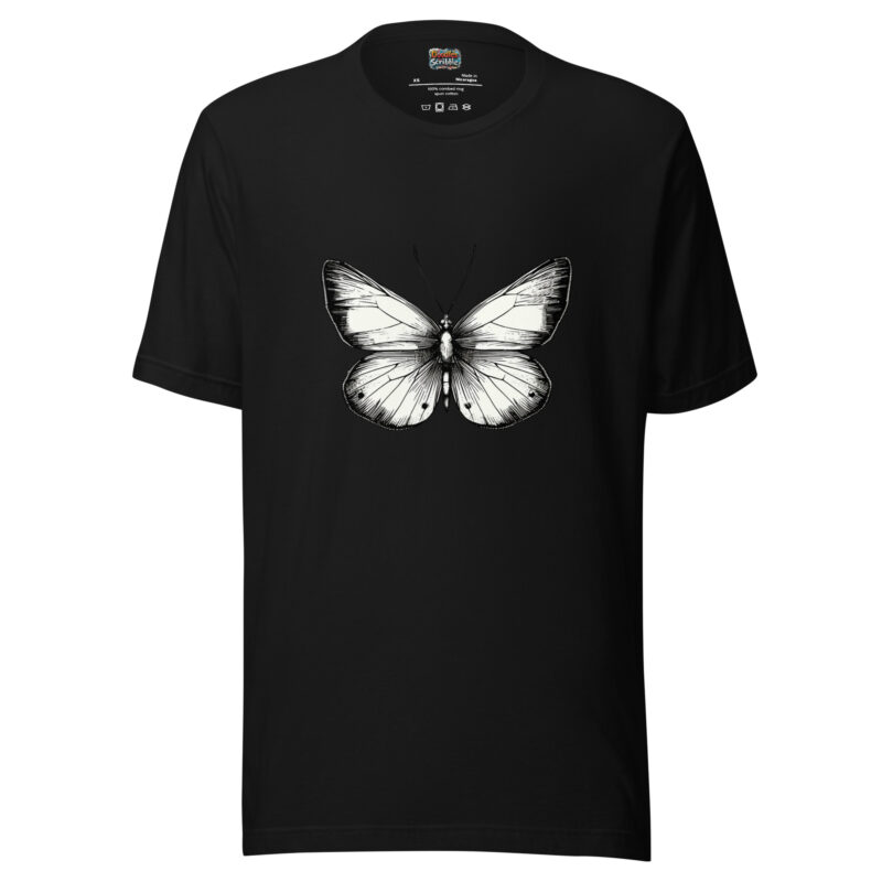 Monochrome Butterfly Doodle T-Shirt - Ephemeral Elegance