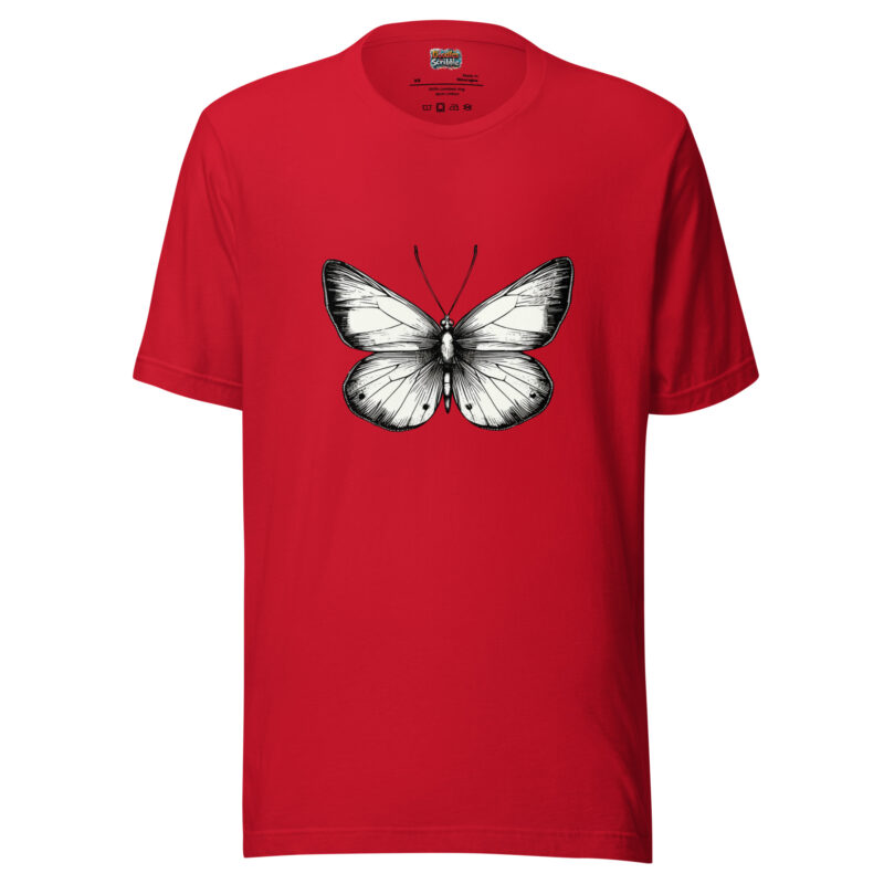 Monochrome Butterfly T-Shirt - Elegant Doodle Design alternate view