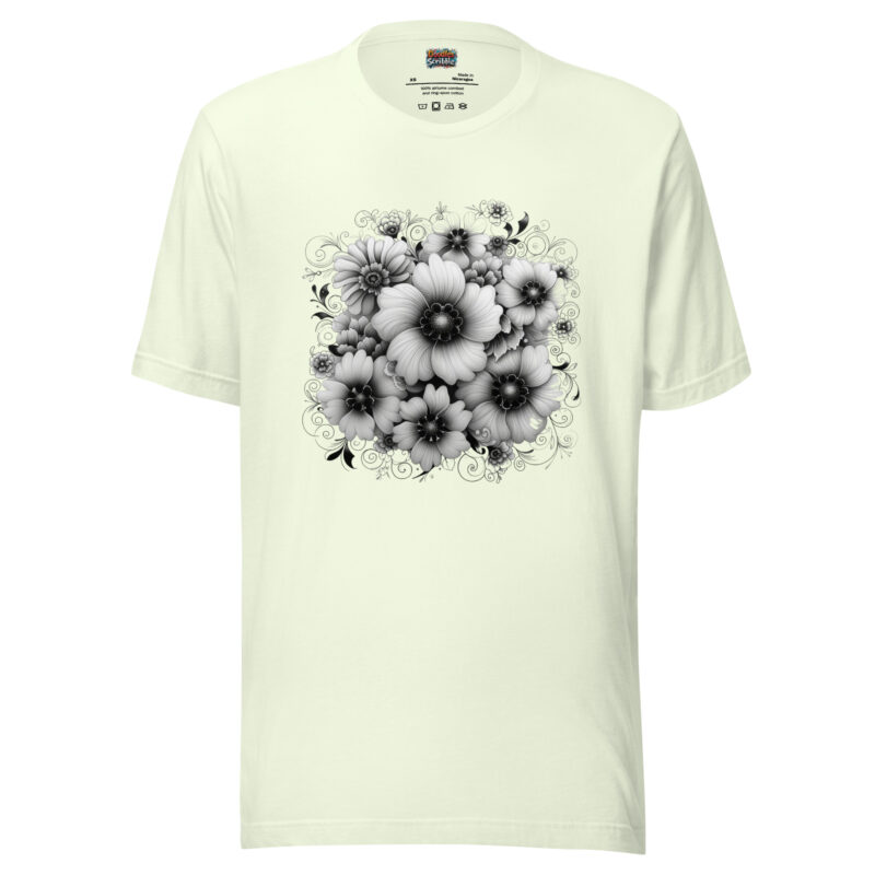 Monochrome Floral Array T-Shirt with Elegant Detailing