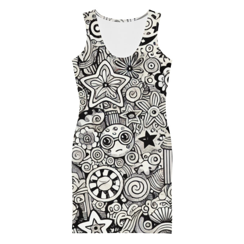 Monochrome Whimsical Space Doodles Bodycon Dress