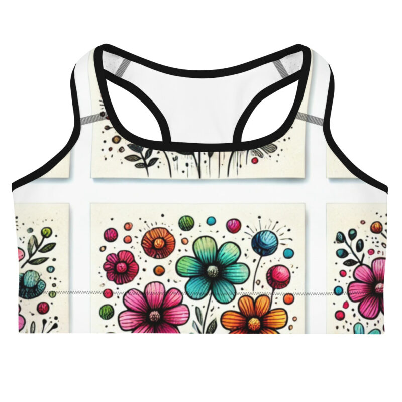 Multicoloured Floral Doodle Sports Bra