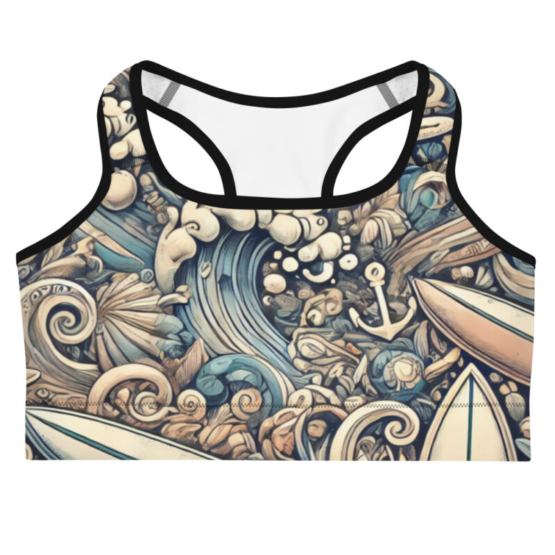 Ocean Adventure Summer Doodles Pattern Sports Bra