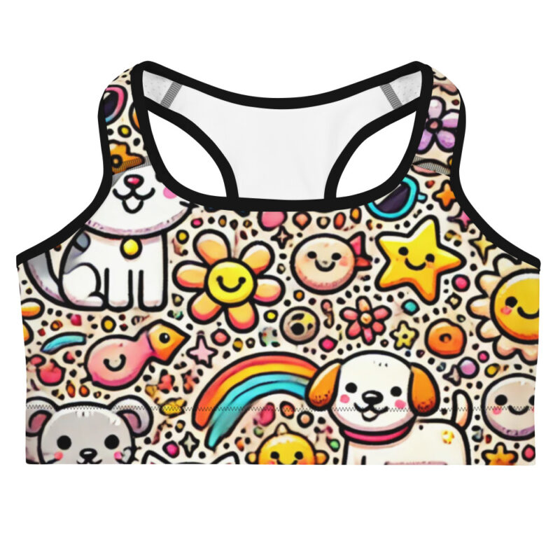 Playful Cute Doodles Sports Bra for All Activities