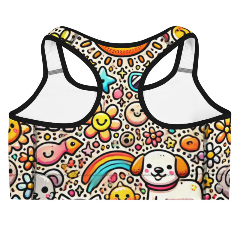 Playful Doodle Art Sports Bra with Cute Illustrated Style alternate view