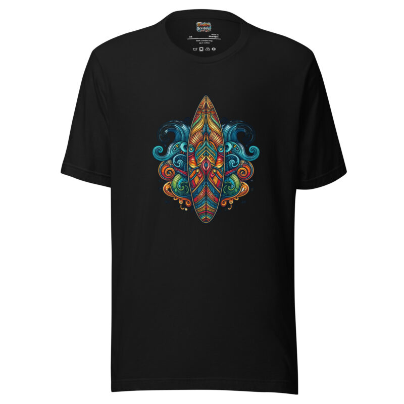 Psychedelic Surfboard T-Shirt with Ocean Waves alternate view