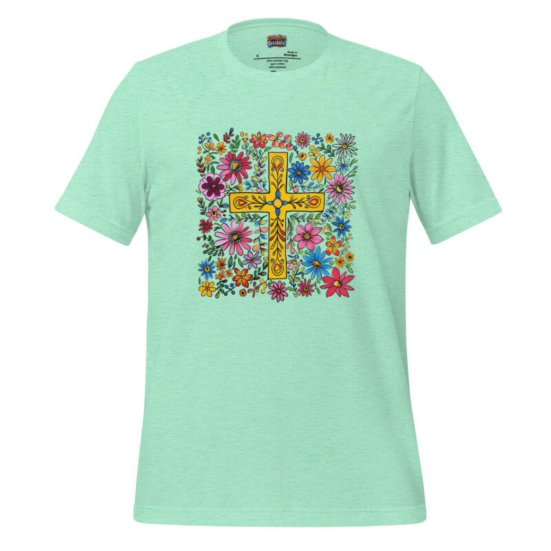 Radiant Garden Cross Tee - Blossoming Doodle Artwork