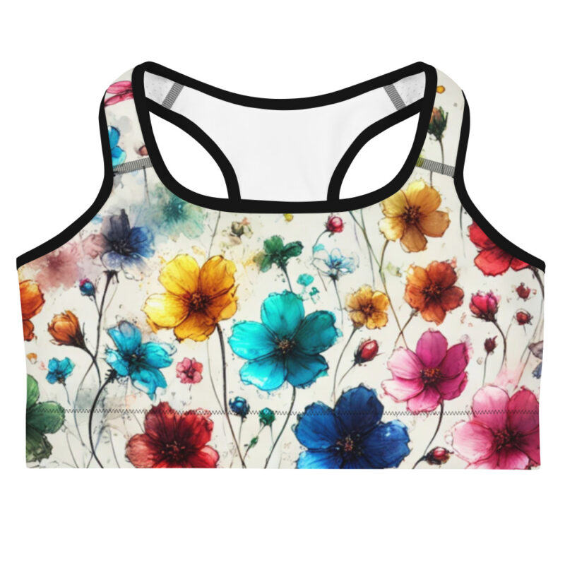 Rainbow Garden Flower Doodle Sports Bra