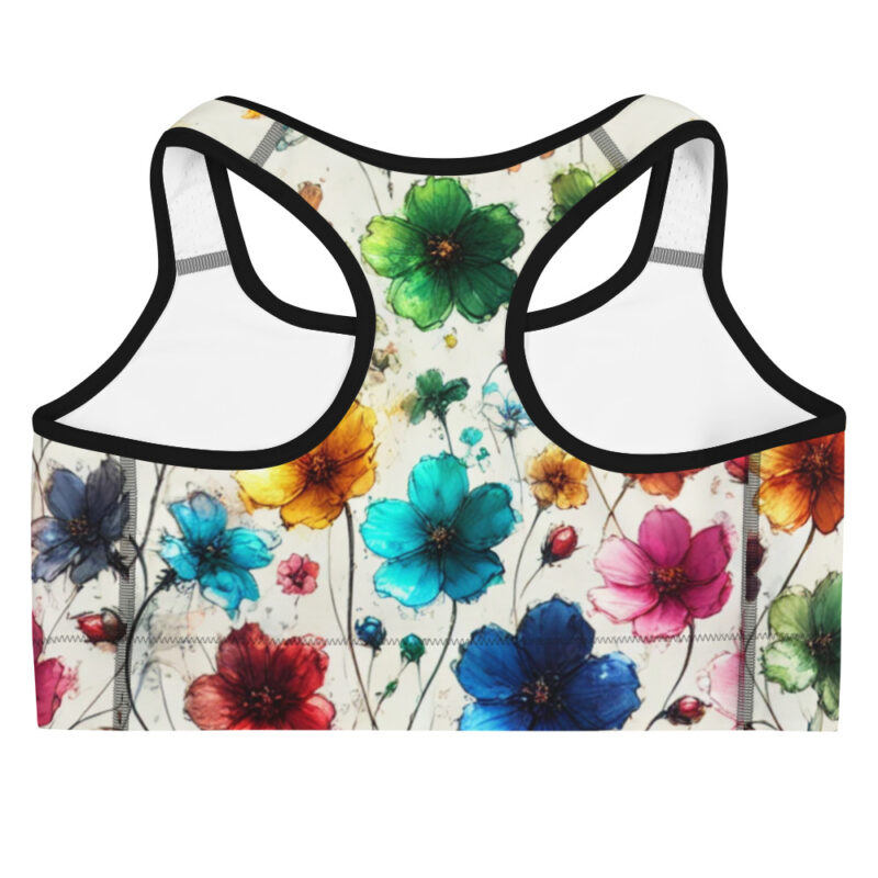 Rainbow Garden Sports Bra with Flower Doodle Print alternate view