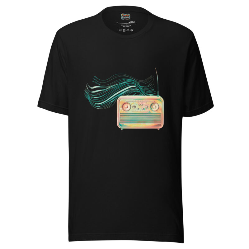 Retro Radio T-Shirt with Music Wave Scribble Illustration alternate view
