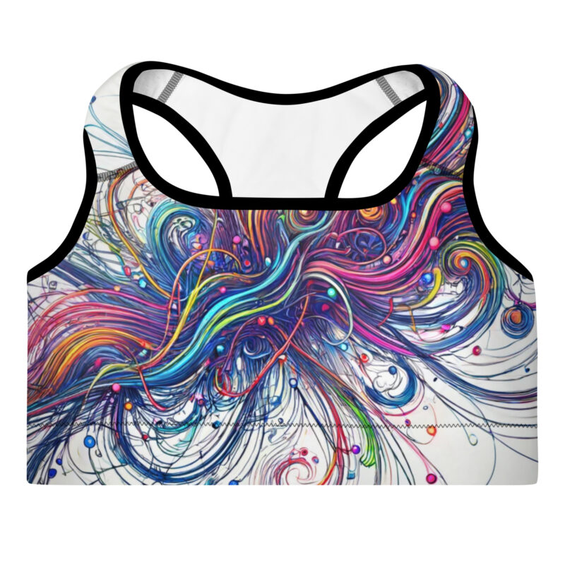 Scribble Diffusion Colourful Chaos Abstract Doodle Padded Sports Bra