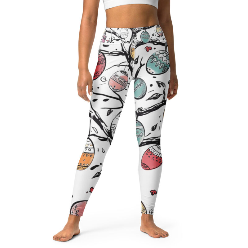 Serenity in Spring Yoga Leggings with Pastel Easter Egg Doodle