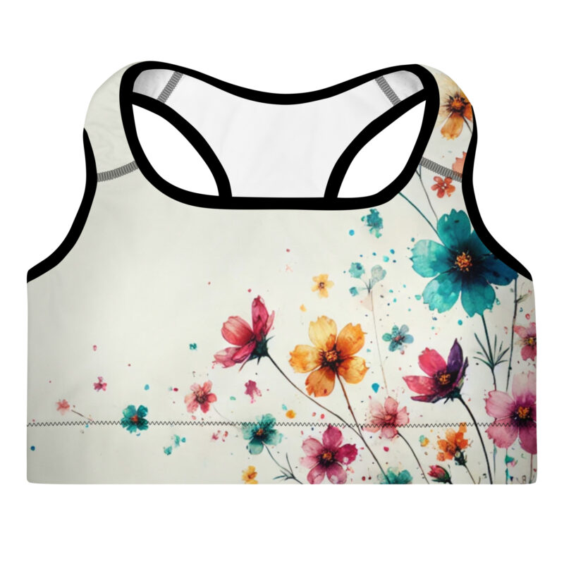 Soft Bloom Watercolour Flower Padded Doodle Sports Bra