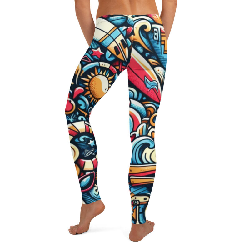 Summer Beach Doodles Leggings with Fun Artwork alternate view