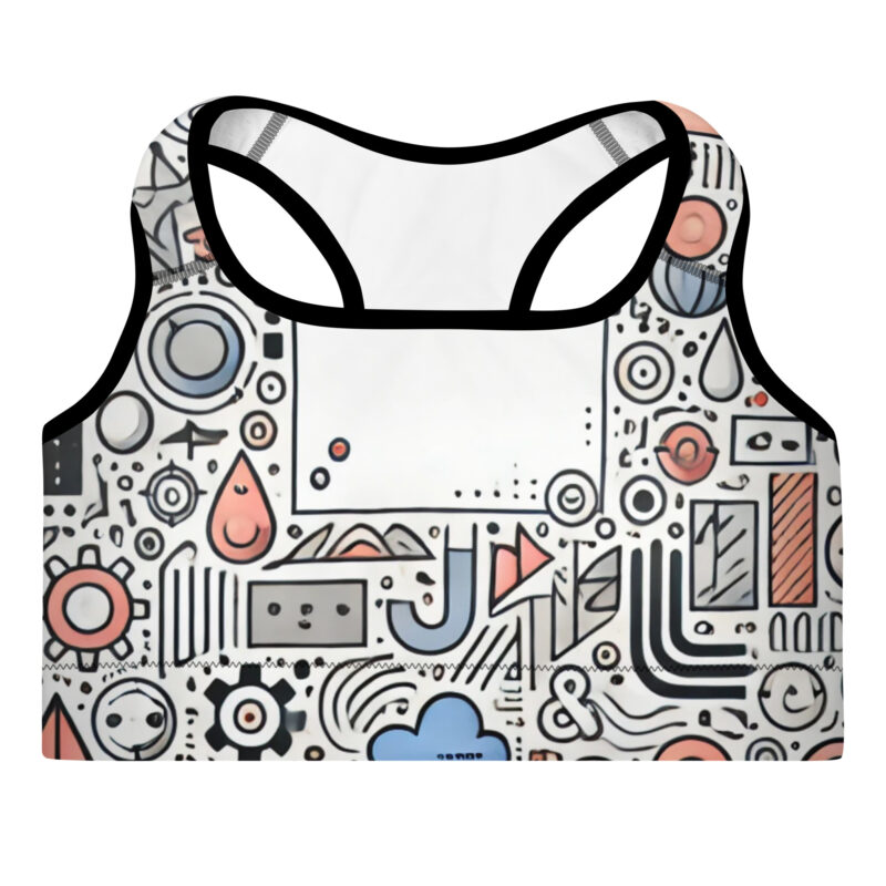 Trendy Whimsical Cool Doodles Padded Sports Bra