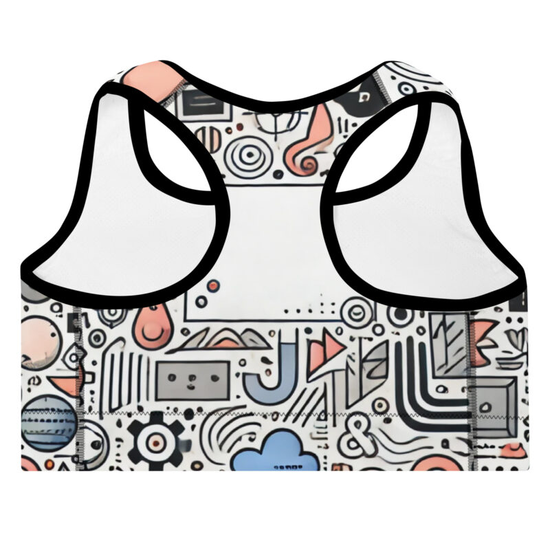 Whimsical Shape Doodle Sports Bra with Playful Artwork alternate view