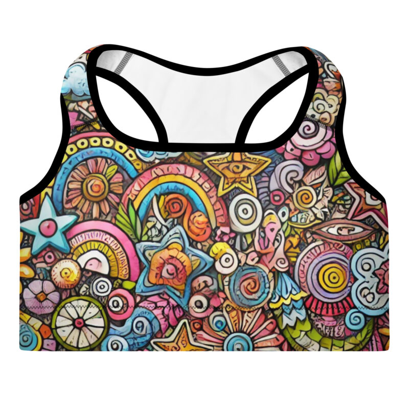 Unique Padded Sports Bra with Colourful Cool Doodles Design