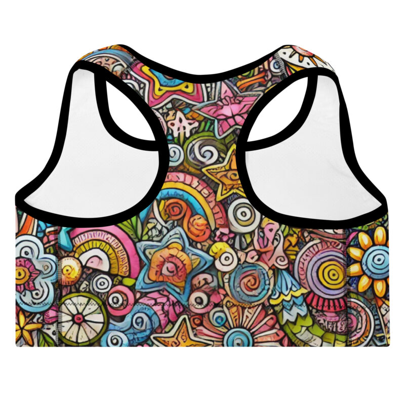 Cool Doodles Padded Sports Bra with Colourful Character Art alternate view