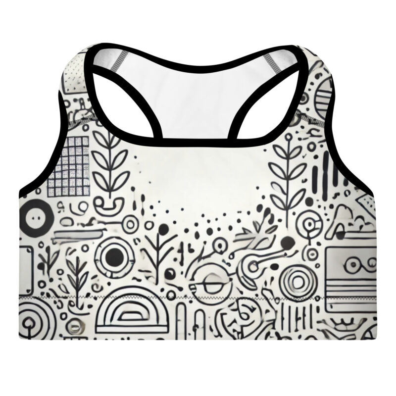 Unique Padded Sports Bra with Geometric Cool Doodles Design