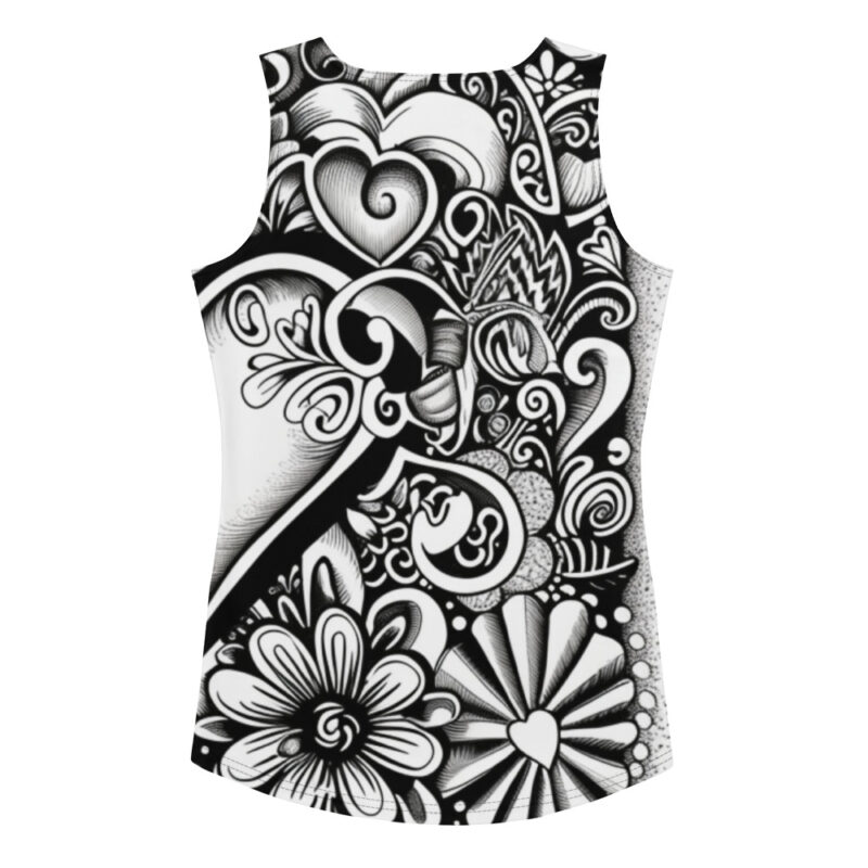 Valentine's Doodle Art Tank Top - Elegant Floral Heart Design