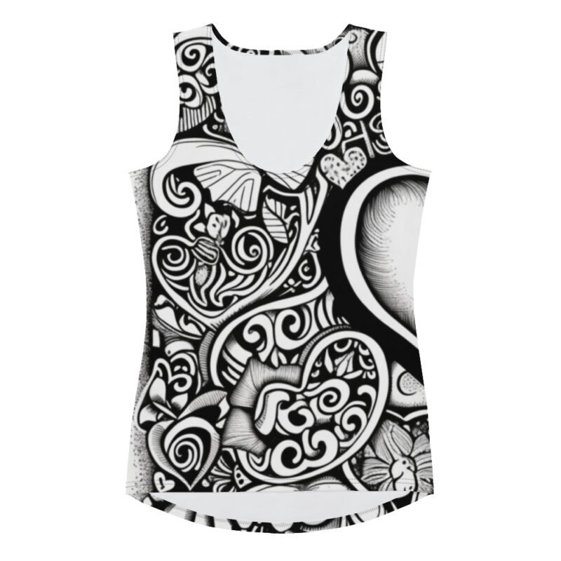 Floral Heart Tank Top with Valentine Doodle Art alternate view
