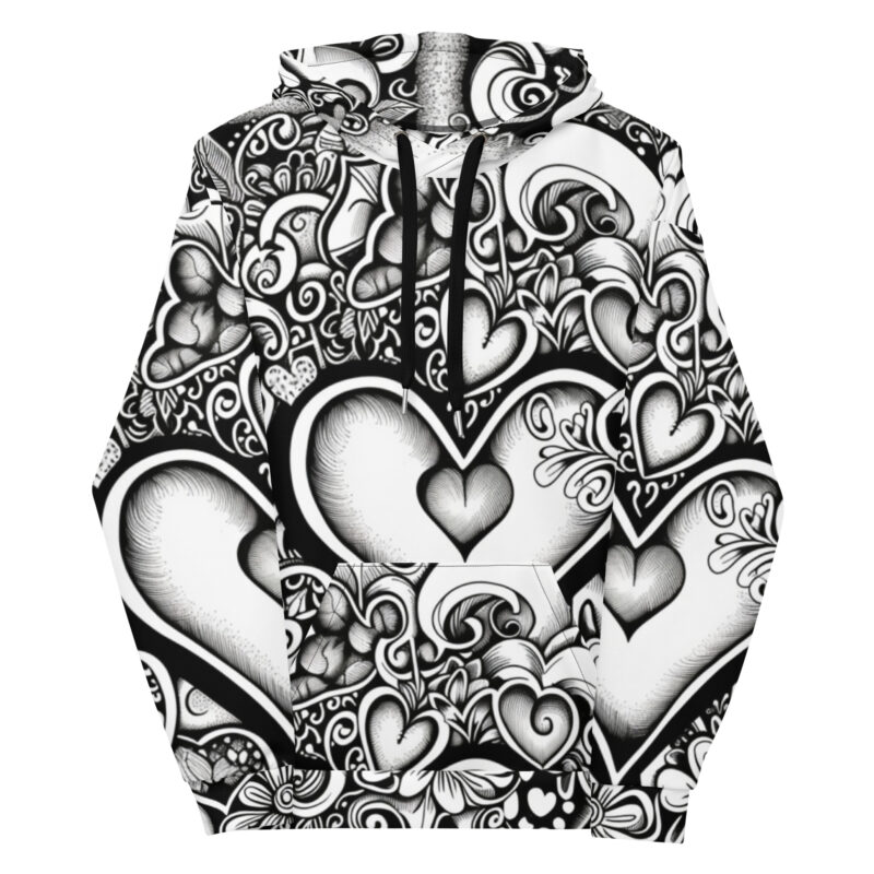Valentine's Doodle Heart Hoodie - Floral Embrace