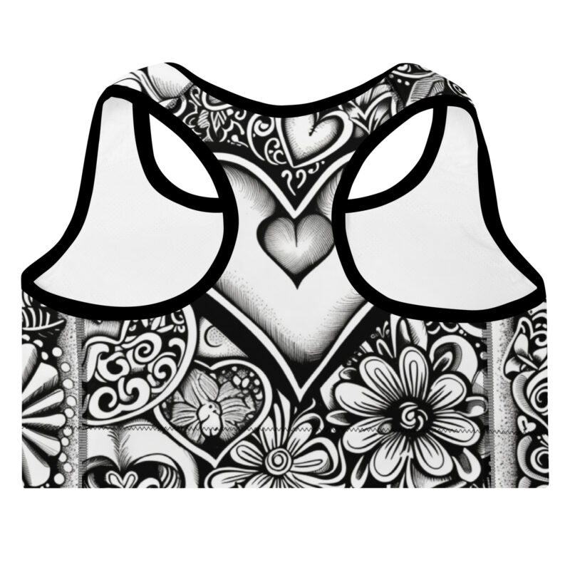 Valentine Doodle Padded Sports Bra with Heart Art alternate view