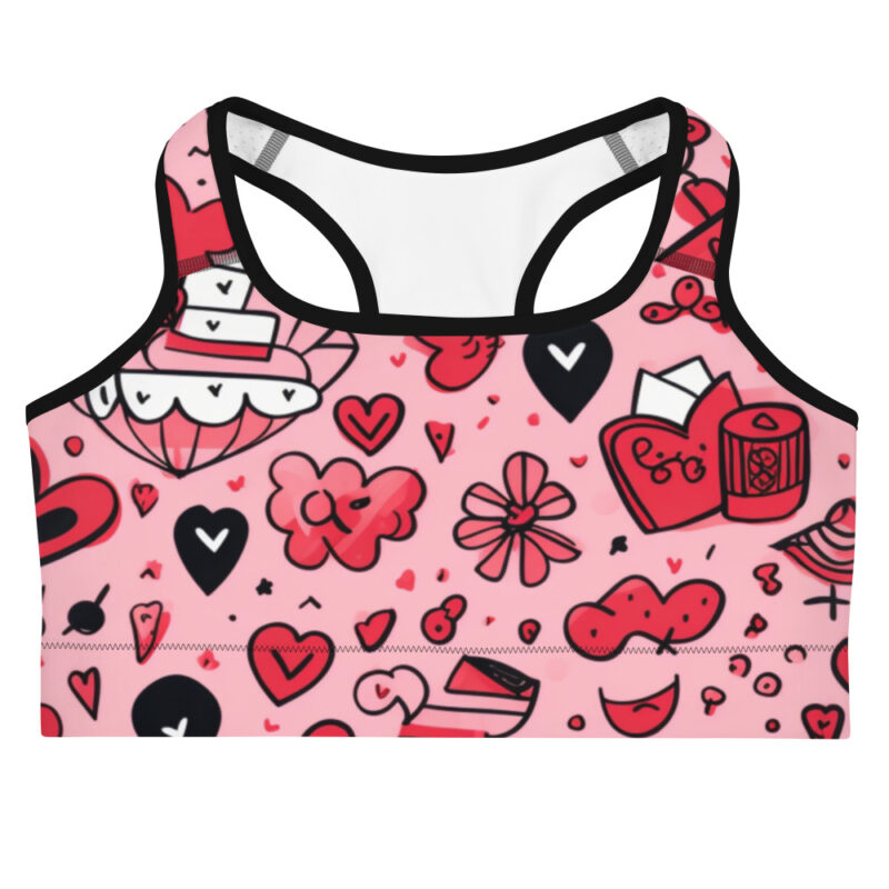 Valentine's Doodle Sports Bra - Love-Fueled Fitness