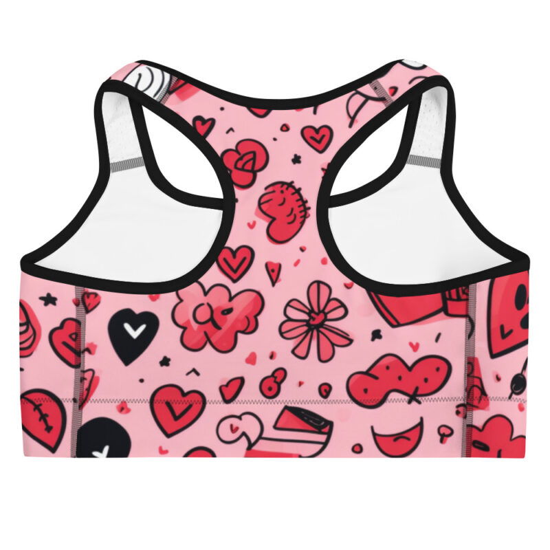 Valentine's Doodle Sports Bra with Love-Fueled Design alternate view