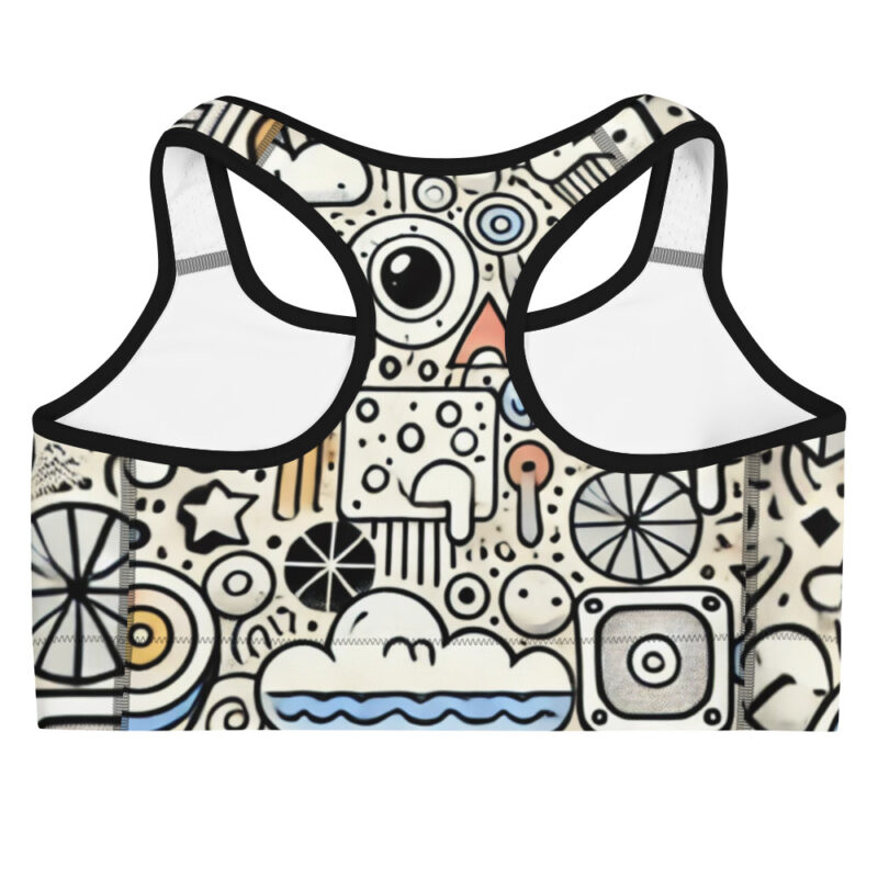 Vivid Cloud Doodle Sports Bra with Geometric Shapes alternate view