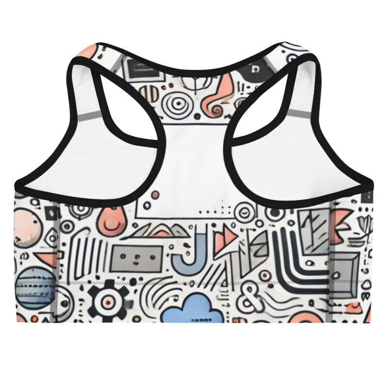 Vibrant Cloud Doodle Sports Bra with Abstract Shapes alternate view