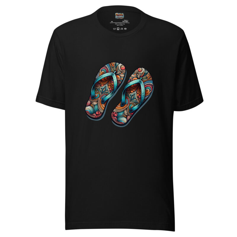 Artistic Flip-Flops T-Shirt with Vibrant Summer Patterns alternate view
