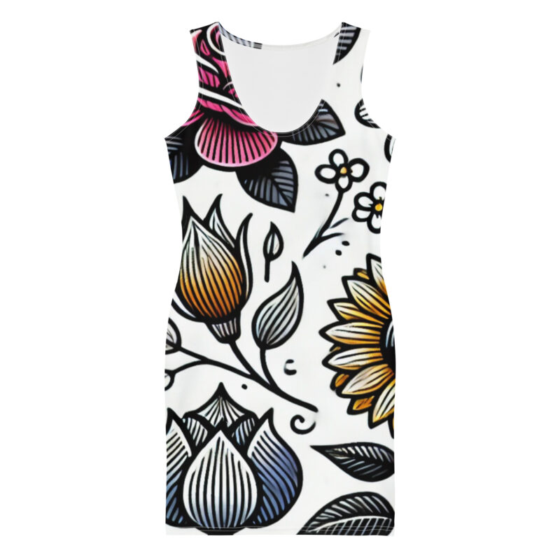 Vibrant Floral Doodles Body Con Dress