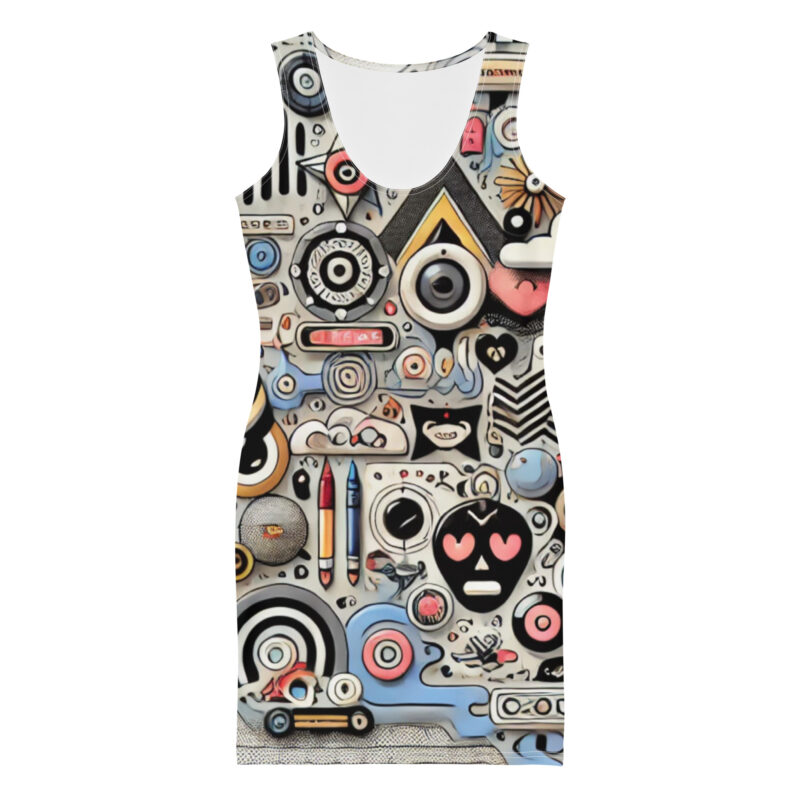 Vibrant Geometric and Cloud Doodles Bodycon Dress