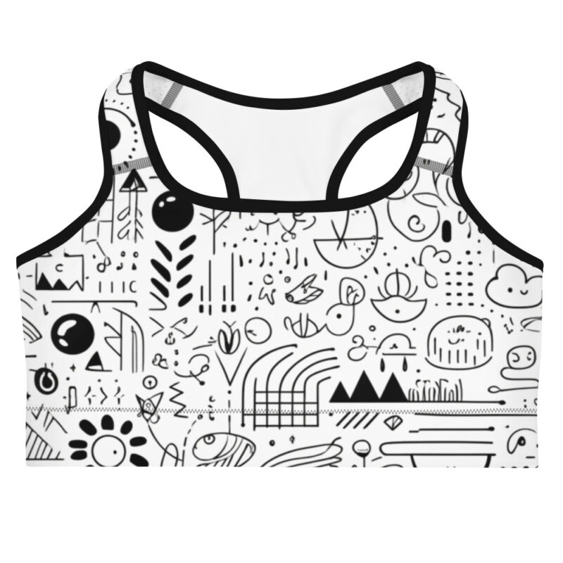 Vibrant Sports Bra Adorned with Abstract Cool Doodles