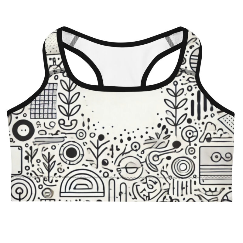 Vibrant Sports Bra Adorned with Geometric Cool Doodles
