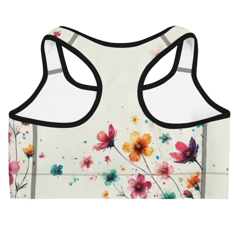 Vivid Bloom Sports Bra with Flower Doodle Artwork alternate view