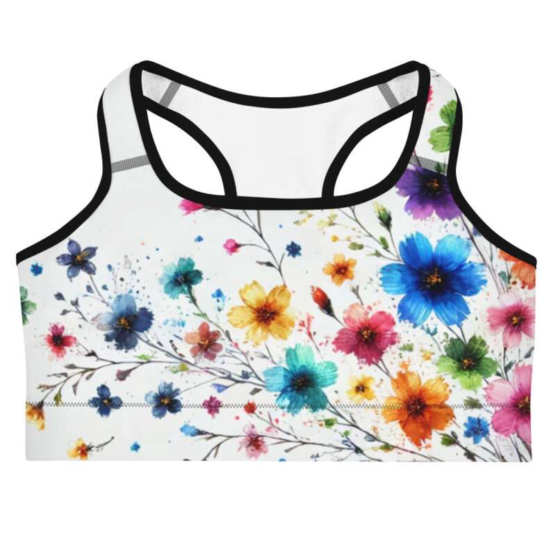 Watercolour Flower Doodle Sports Bra