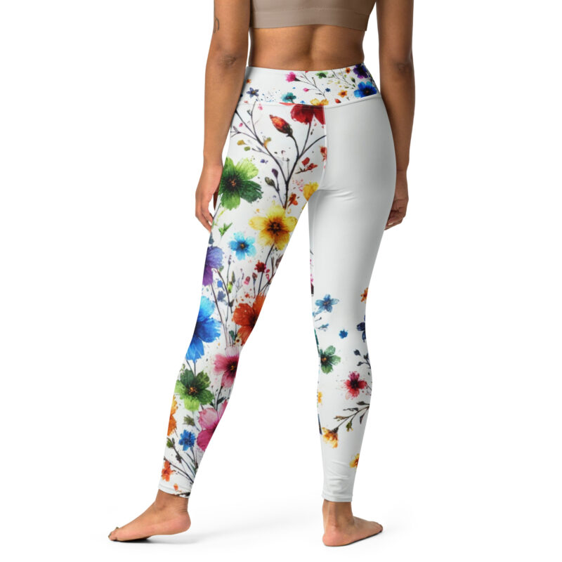 Watercolour Flower Yoga Leggings with Doodle Print alternate view