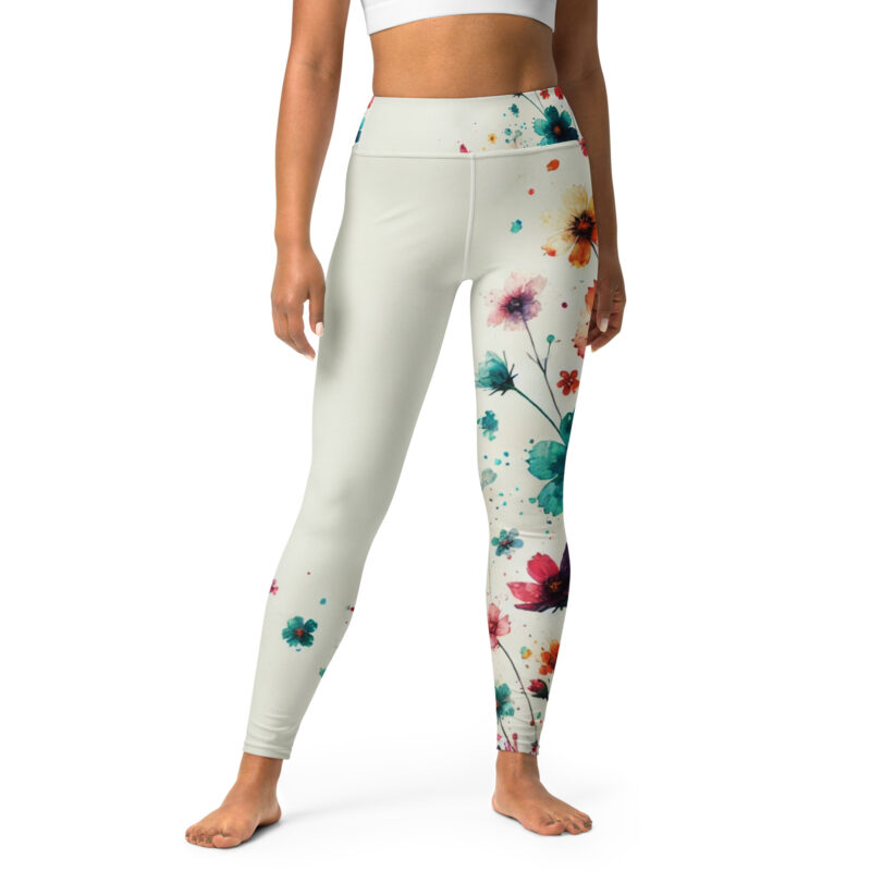 Watercolour Garden Flower Doodle Yoga Leggings
