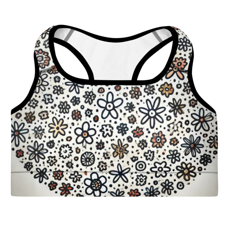 Whimsical Circular Flower Pattern Padded Sports Bra