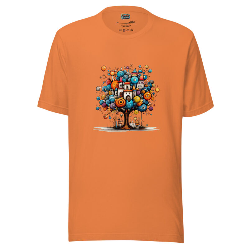 Doodle Architecture T-Shirt - Imaginative Cityscape Sketch alternate view