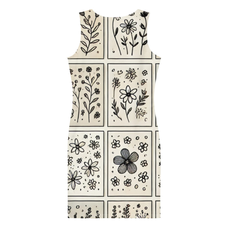 Whimsical Flower Bodycon Dress with Doodle Print alternate view